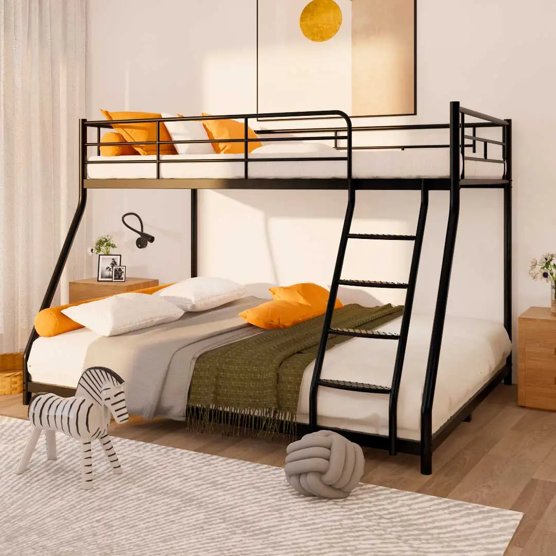 [Flash Sale]Twin over Full Metal Bunk Bed with Comfortable Rungs Black / White Easy to Assemble[US-W]