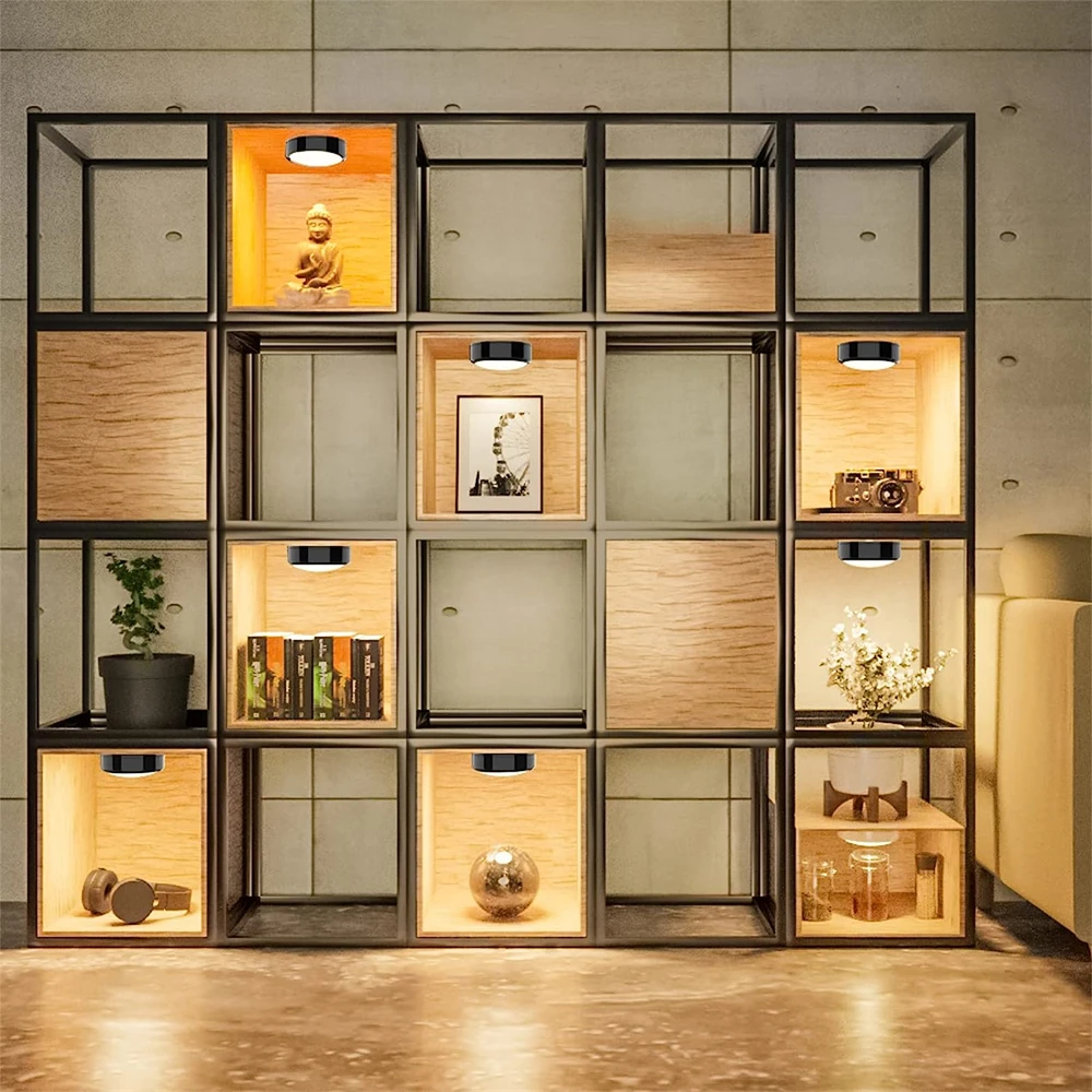 LED Puck Light Remote Control Dimmable Under Cabinet Lamp Adjustable Brightness Timing Night Lights for Kitchen Wardrobe Light