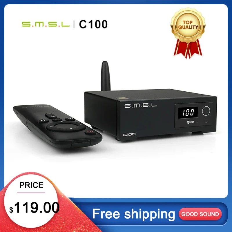 

SMSL C100 USB DAC MQA AK4493S XMOS XU316 DSD512 32Bit 768KHZ CK-03 Clock Coaxial Optical Bluetooth Decoder with Remote Control