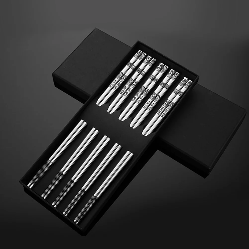 

5Pairs Creative Stainless Steel Chopsticks Non-Slip Surface Polished Finish Practical Anti-Scalding Tableware Chopsticks