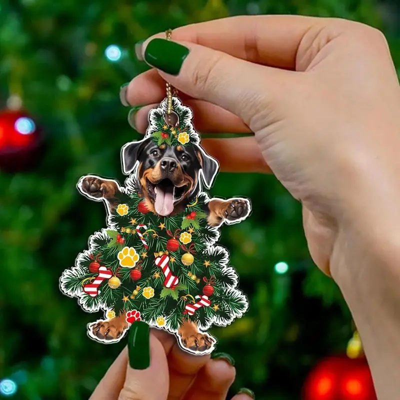 Dog Happy Holiday Ornament 2D Acrylic Dog Christmas Tree Christmas Decor Dog Themed Decorations Pendants For House Holiday