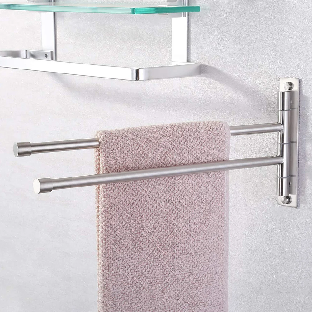 

Wall Mount 2 Rods Stainless Steel Towel Rack Rotating 180 Degree Swing for Bathroom Kitchen Organizer Rotating Towel Rack