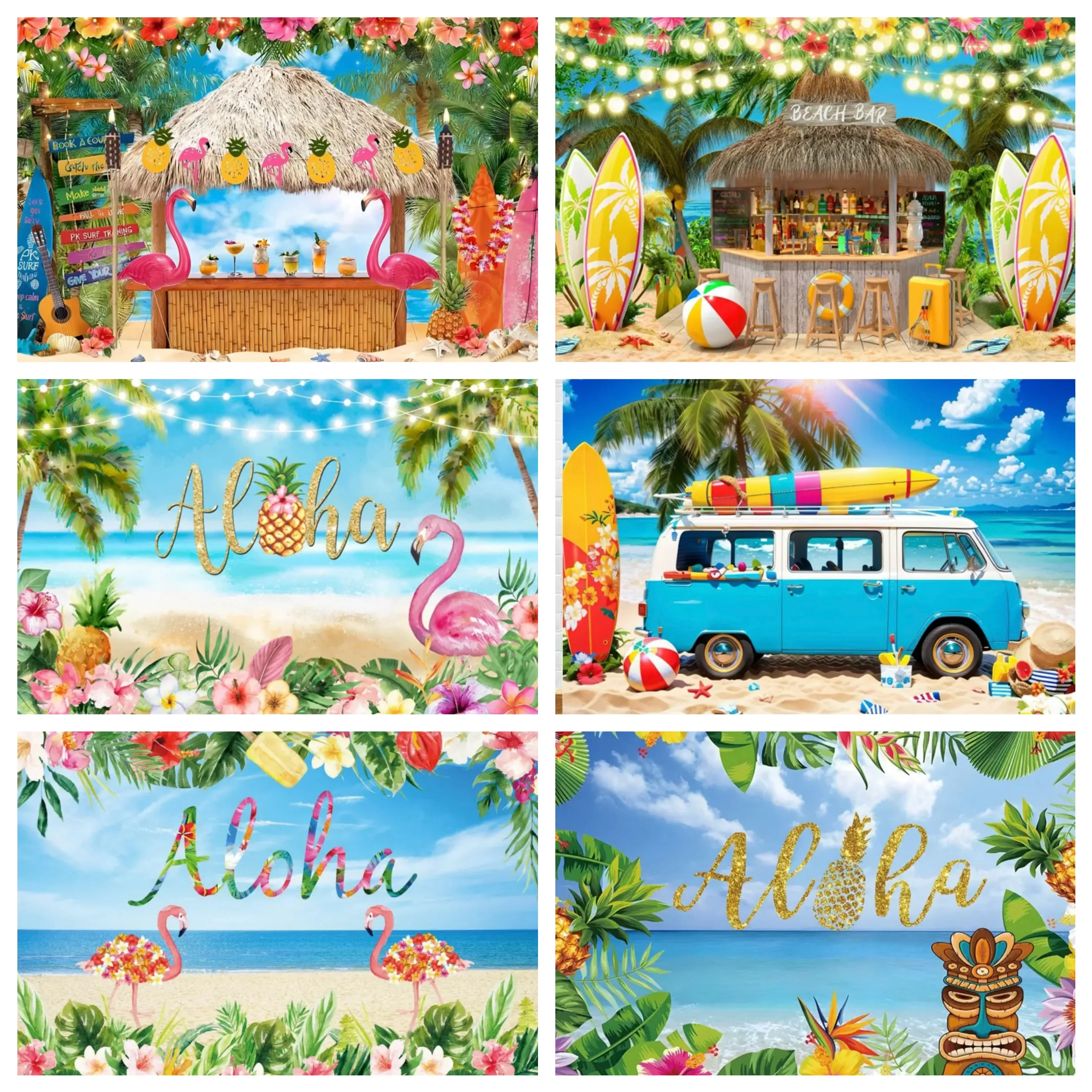 

Summer Hawaiian Aloha Party Tropical Beach Backdrops Ocean Seaside Palm Flamingo Wedding Birthday Photography Backgrounds Decor