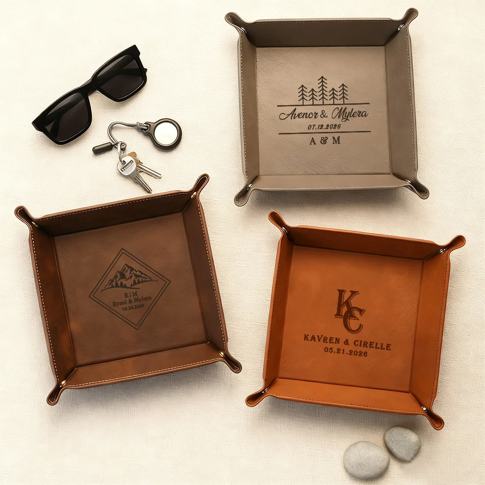 Plateau de rangement personnalisé | Plateau pour hommes gravé sur mesure | Cadeau de la fête des pères | Convient pour la maison | Fabriqué pour cuir synthétique polyuréthane