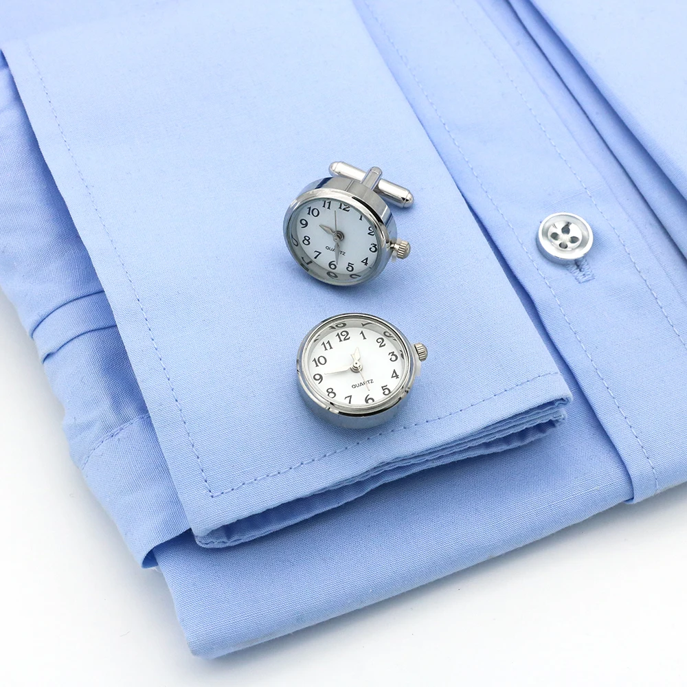 Men\'s Cufflinks Functional Watch Design With Battery Silver Color Quality Copper Cuff Links Wholesale&retail