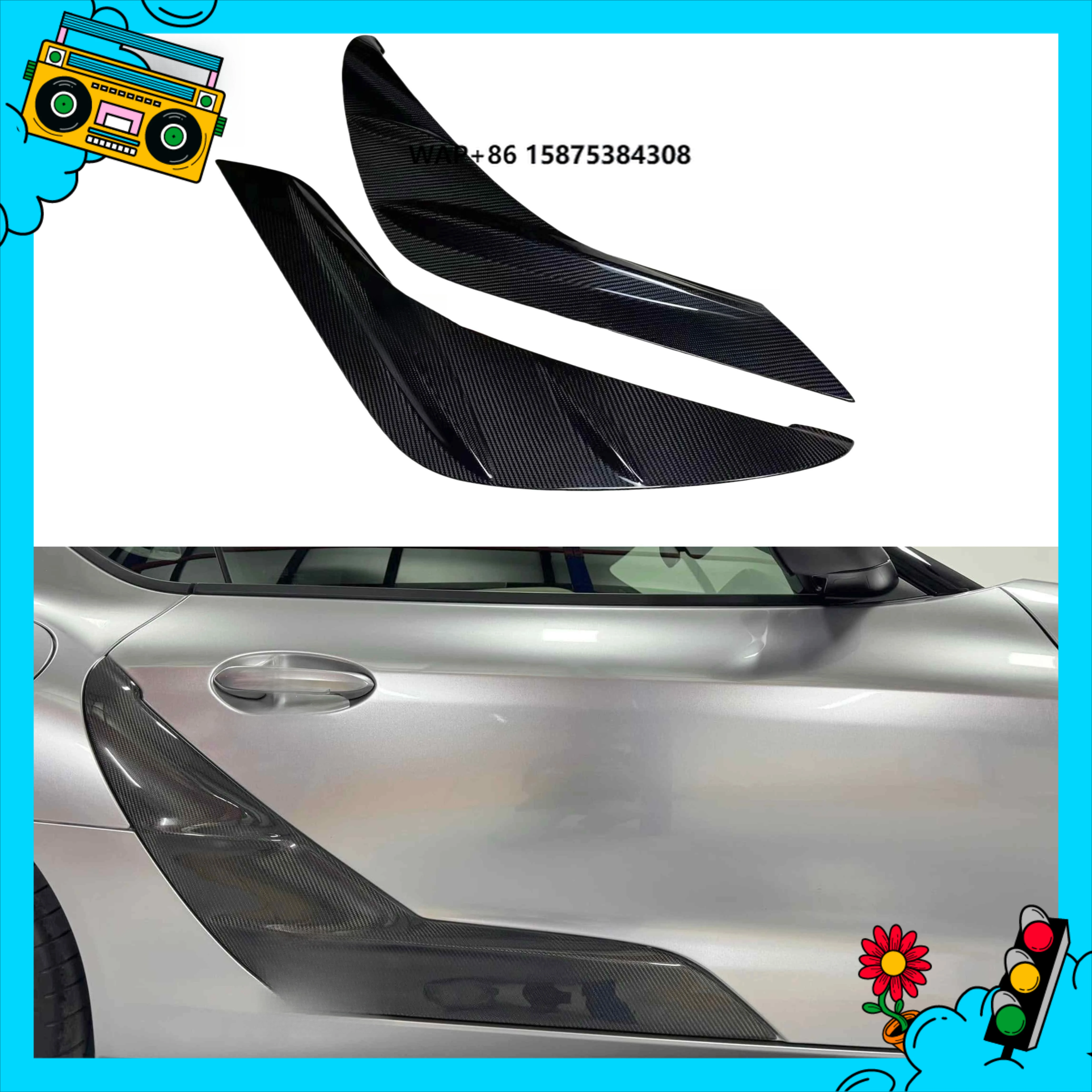 

Carbon Fiber Side Door Trim Door Garnish TR Style for for Supra A90 2019+ Dry Carbon Fiber Door Panel Outer Cover