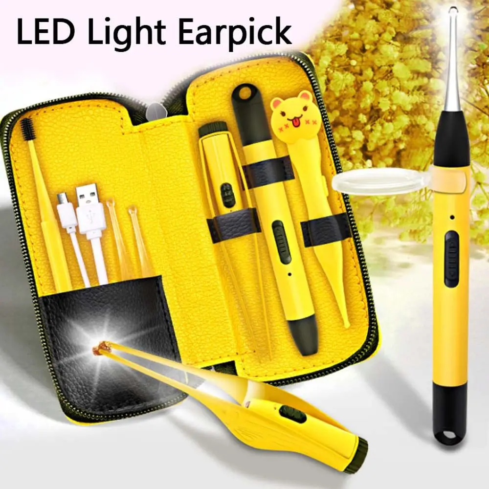 Adultos novo ferramenta de cuidados com os ouvidos nariz led luz earpick limpador de ouvido colher removedor de cera de ouvido curette selecionador