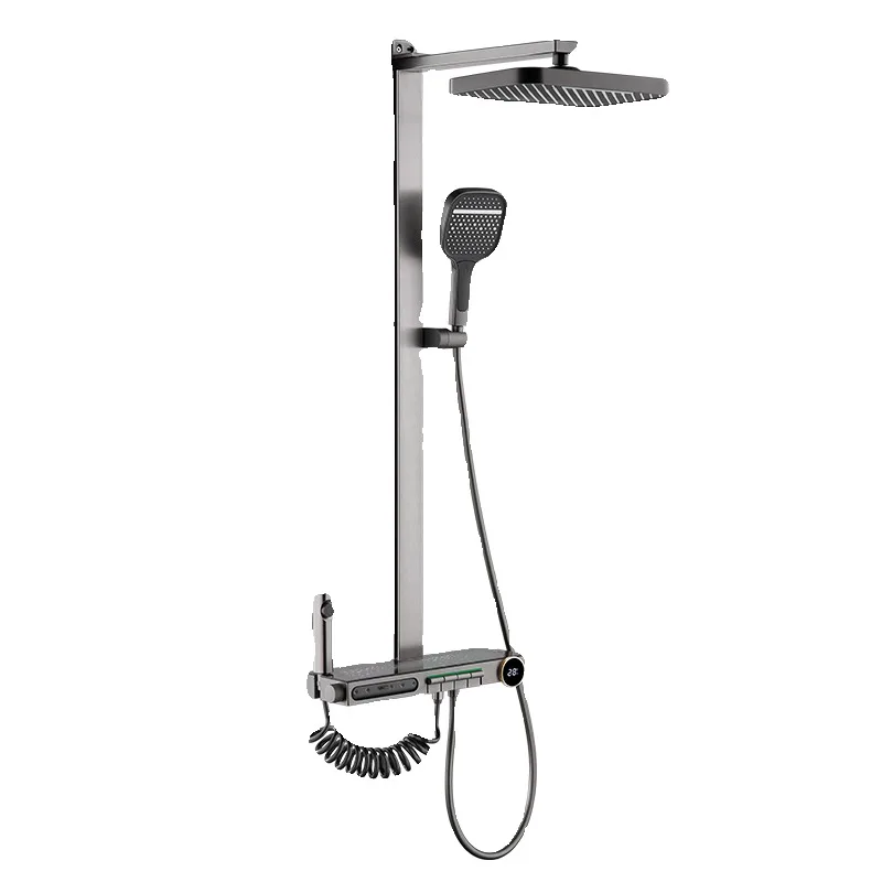 Smart Digital Display Shower System With Starry Sky LED Light Piano Key Control Waist Massage Jets And Slide Bar