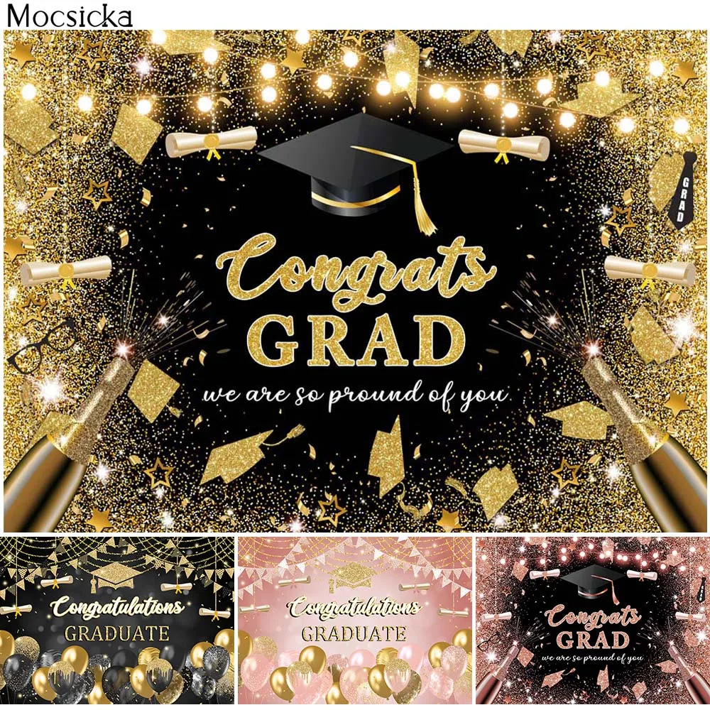 

Graduation Backdrops for Photography Black and Gold Class of 2022 Party Decor Photo Studio Props Banner Photoshoot Background