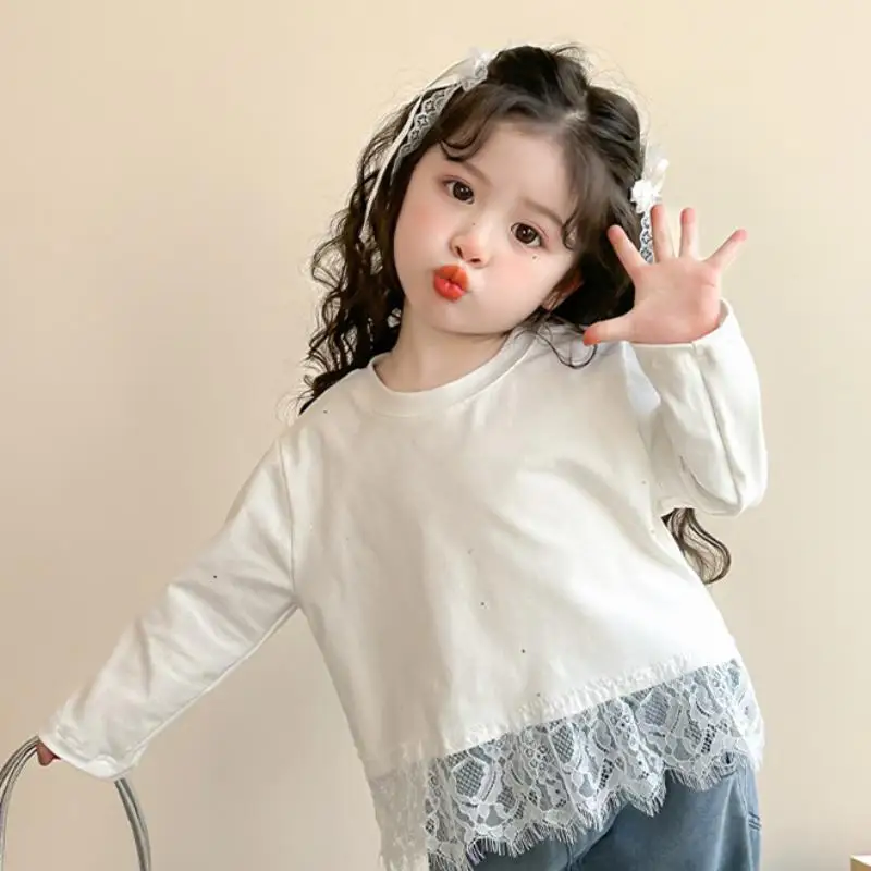 Child Cartoon Kawaii Long Sleeved Autumn New Princess Round Neck Tops Sweet Fashionable T-Shirt Sweat Wicking Moisture Absorbing