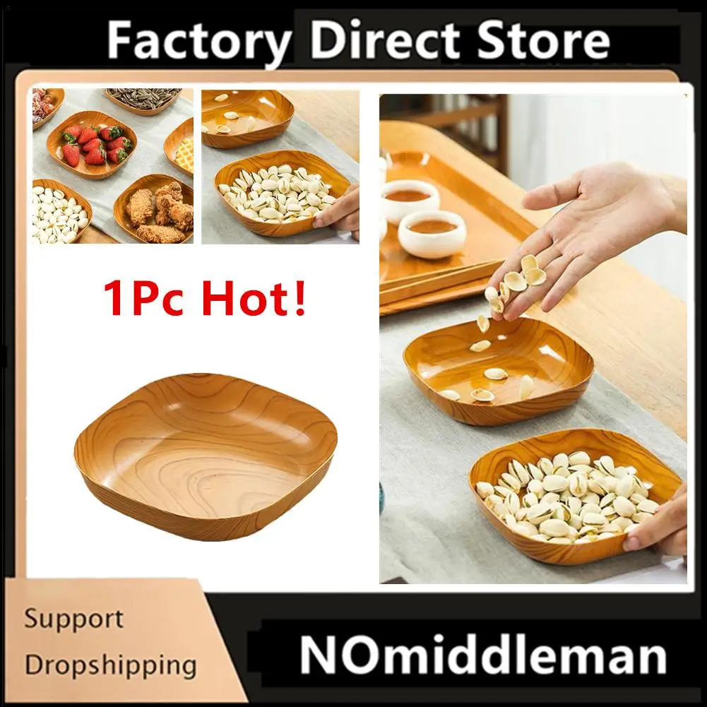 1Pc Kitchen Wood Grain Plastic Square Plate Flower Pot Tray Cup Pad Coaster Plate Kitchen Decorative Plate Creative Coaster