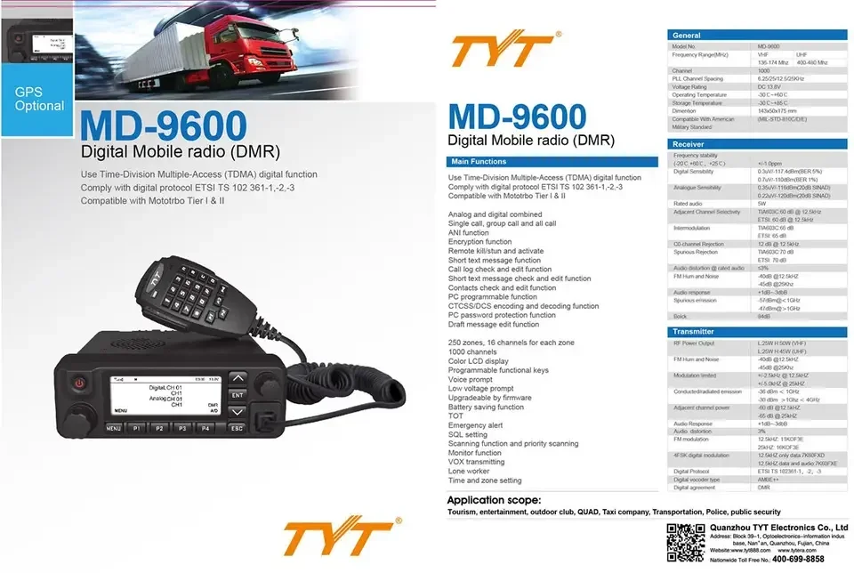 TYT MD-9600 VHF Radio DMR Dual Band 50 Watt Two-Way Radio Outdoor Communication