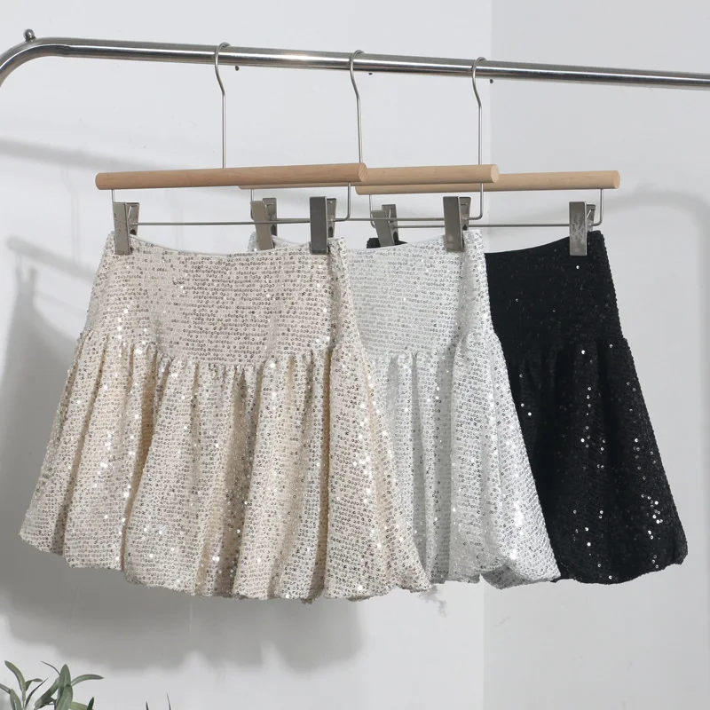 Sequined A-shaped Umbrella Pleated Skirts for Women