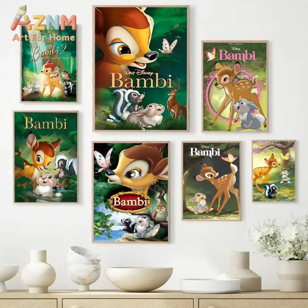 Pósteres Vintage de Dibujos Animados Thumper D-bambi, Adhesivos Retro de Papel Kraft, Decoración Kawaii para Habitación, Bar, Cafetería