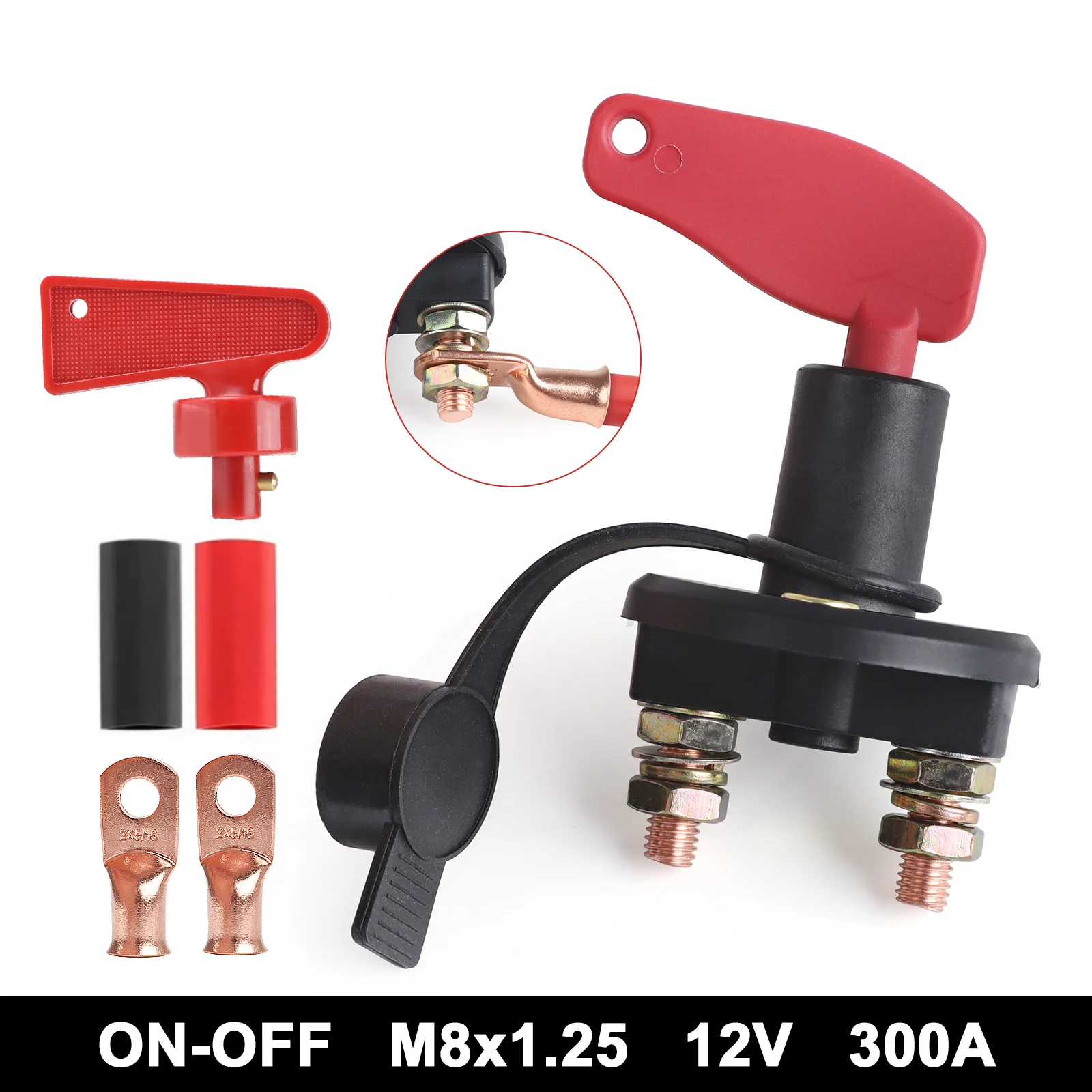 Universa 12-24V Battery Disconnect Switch 300ABattery Master Isolator Cut Off Power Kill Switch with 2 Red Key for Marine Rv Atv