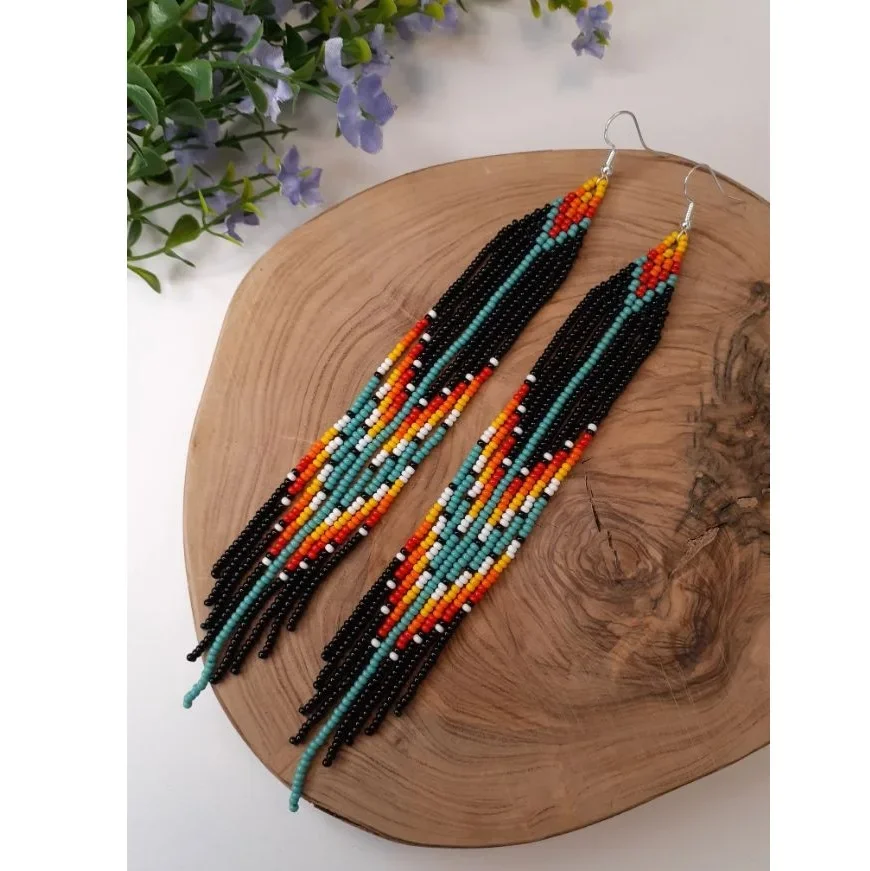 

2025 Handmade Bead Earrings Geometry Rainbow Bohemia Tassels Gradient Color Hand Weaving Creativity Beaded Earrings For Women