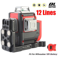 For Milwaukee 18V Battery Laser Level 12 Lines 3D Horizontal & Vertical Green Beams Light Meter Self-Leveling Lasers Tools