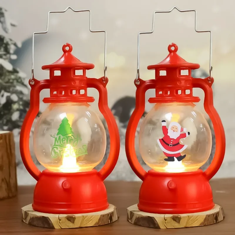 Christmas Portable Lantern LED Night Light Hanging Ornaments Santa Claus Snowman Oil Lamp Battery Operated Xmas New Year Gifts