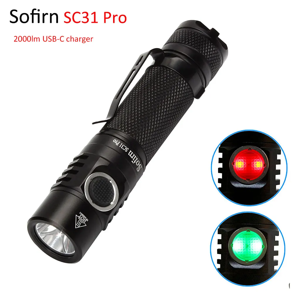 Sofirn SC31 Pro SST40 LED 2000LM Anduril Outdoor Tactical Flashlight Powerful Rechargeable USB C 18650 Torch