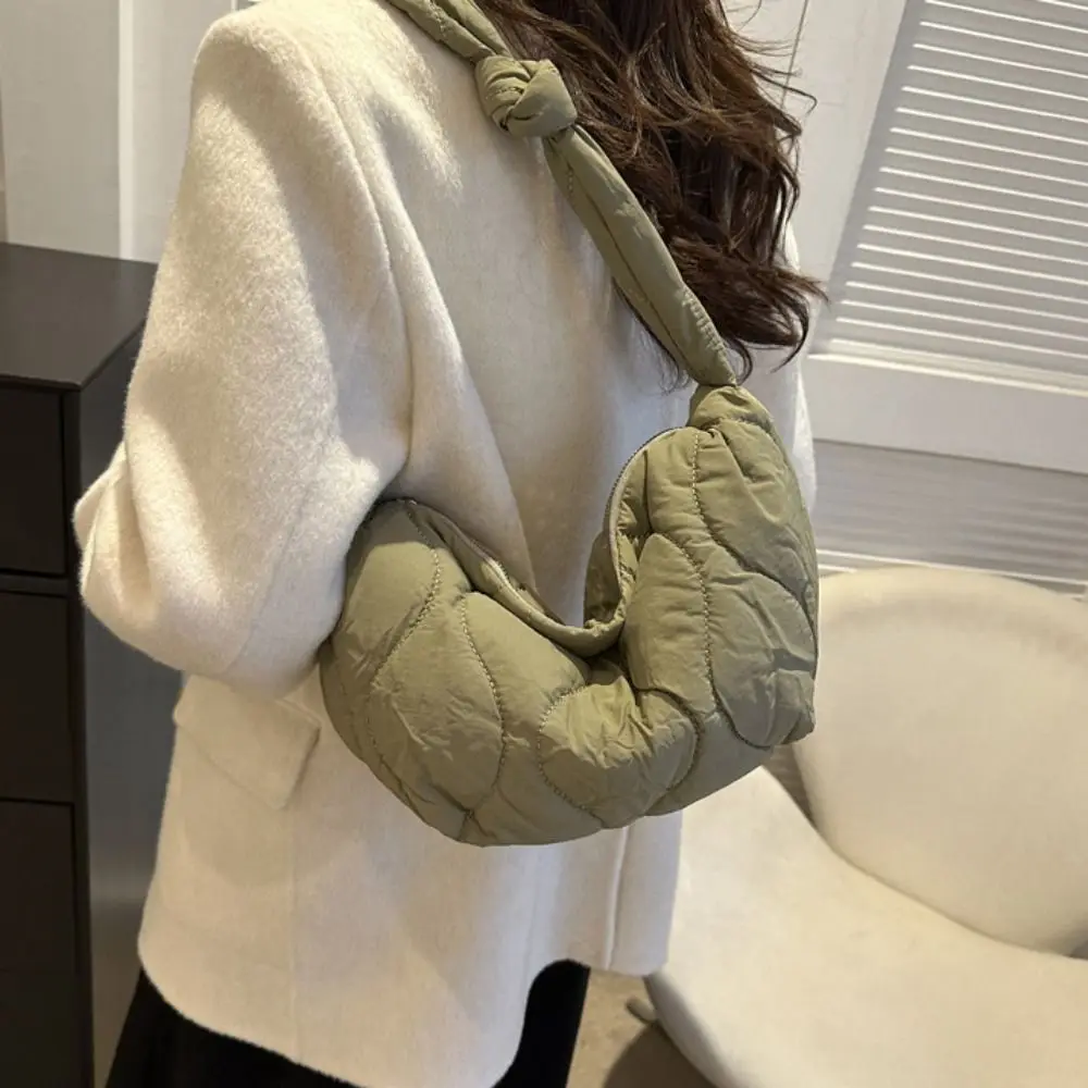 

Casual Solid Color Nylon Crossbody Bag Quilted Adjustable Strap Puff Bag Large Capacity Padded Nylon Shoulder Bag Male