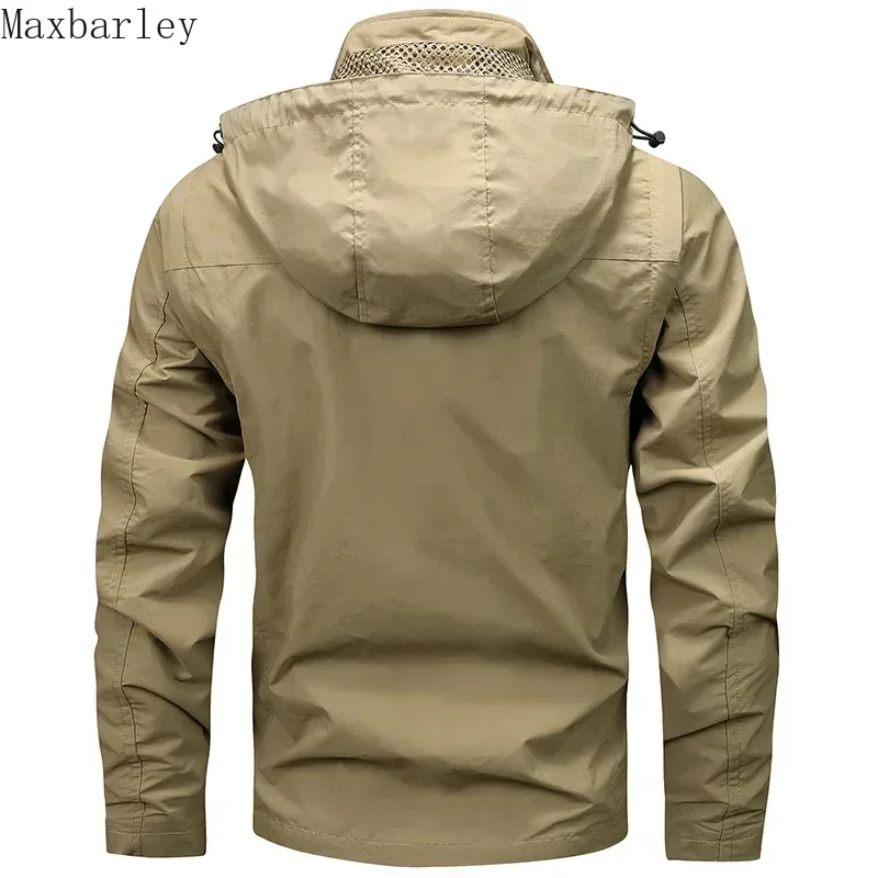 Outdoor Camping Windbreaker Men's Autumn Vintage Waterproof Removable Vest Work Jacket Casual Multi-Pocket Hooded Trench Coat