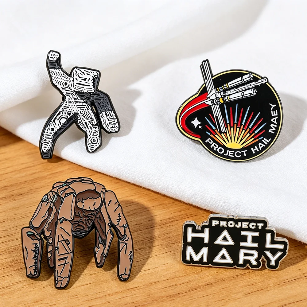 4PCS Project Hail Mary Hard Enamel Pins Set Metal Backed Sci-Fi Collectibles Rocky the Alien Ryland Grace Art Fans Gift