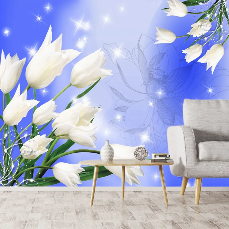 Removable Peel and Stick Wallpaper Accept for Living Room Bedroom Tulphin Flower Contact Paper Wall Papers Home Decor TV Murals