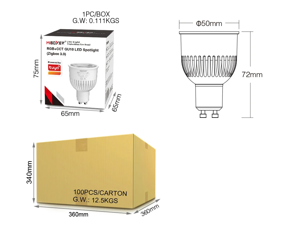 Miboxer Zigbee RGB+CCT LED Bulb Light 4W/6W/12W GU10 E27 Smart Dimmable Spotlight Lamp FUT089Z RF Remote WIFI ZB-Box2 ZB-Box3