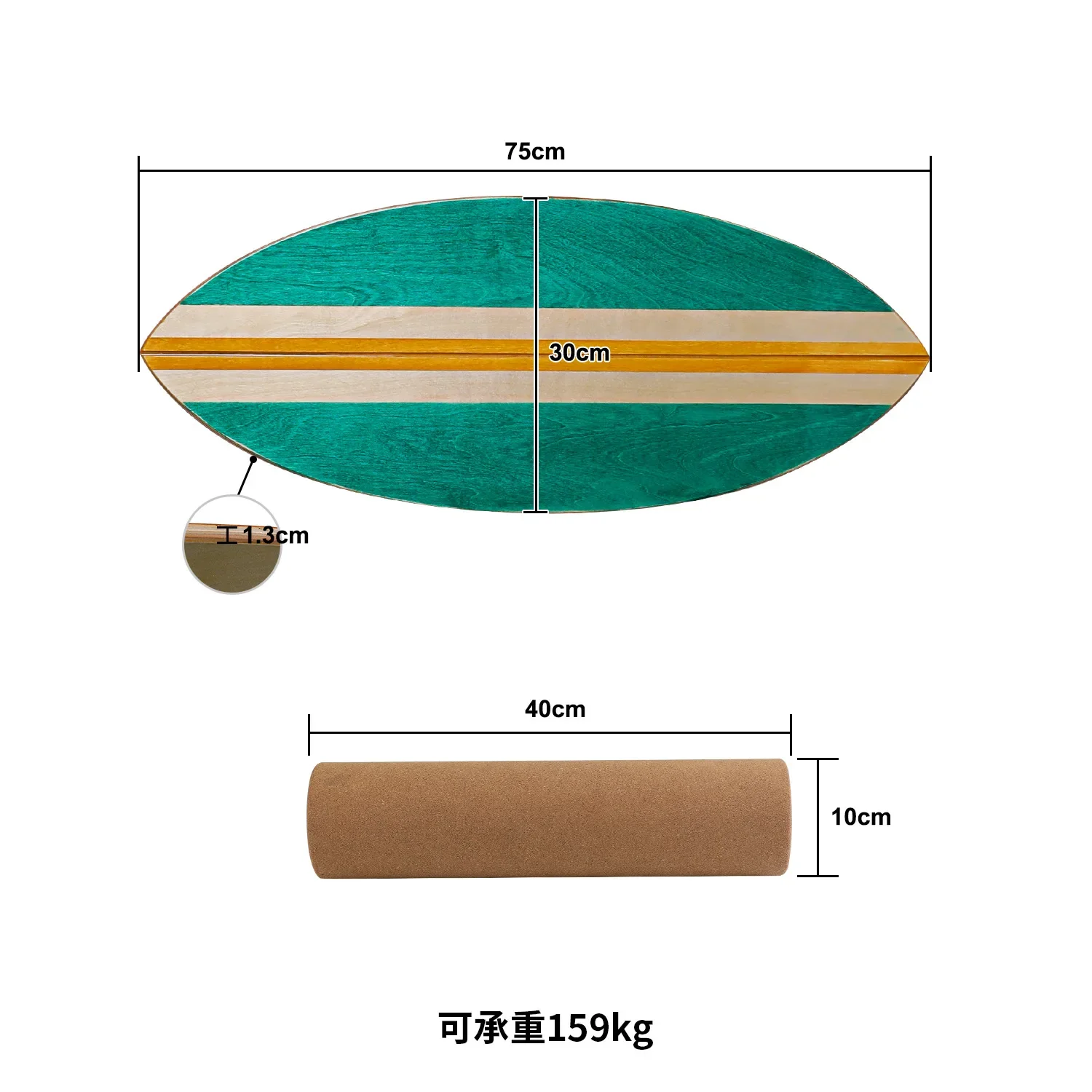 Balance Board with Cork Roller Waist Sports Wood Maple Land Surfboard Balance Boards