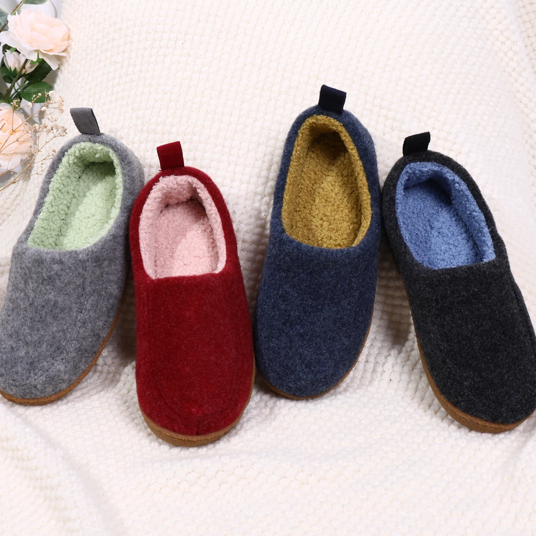 Comwarm Winter Cotton Slippers Women Men Home Warm Felt Shoes Thick Soft Sole Bedroom Non Slip Heel Wrap Indoor Fuzzy Slippers