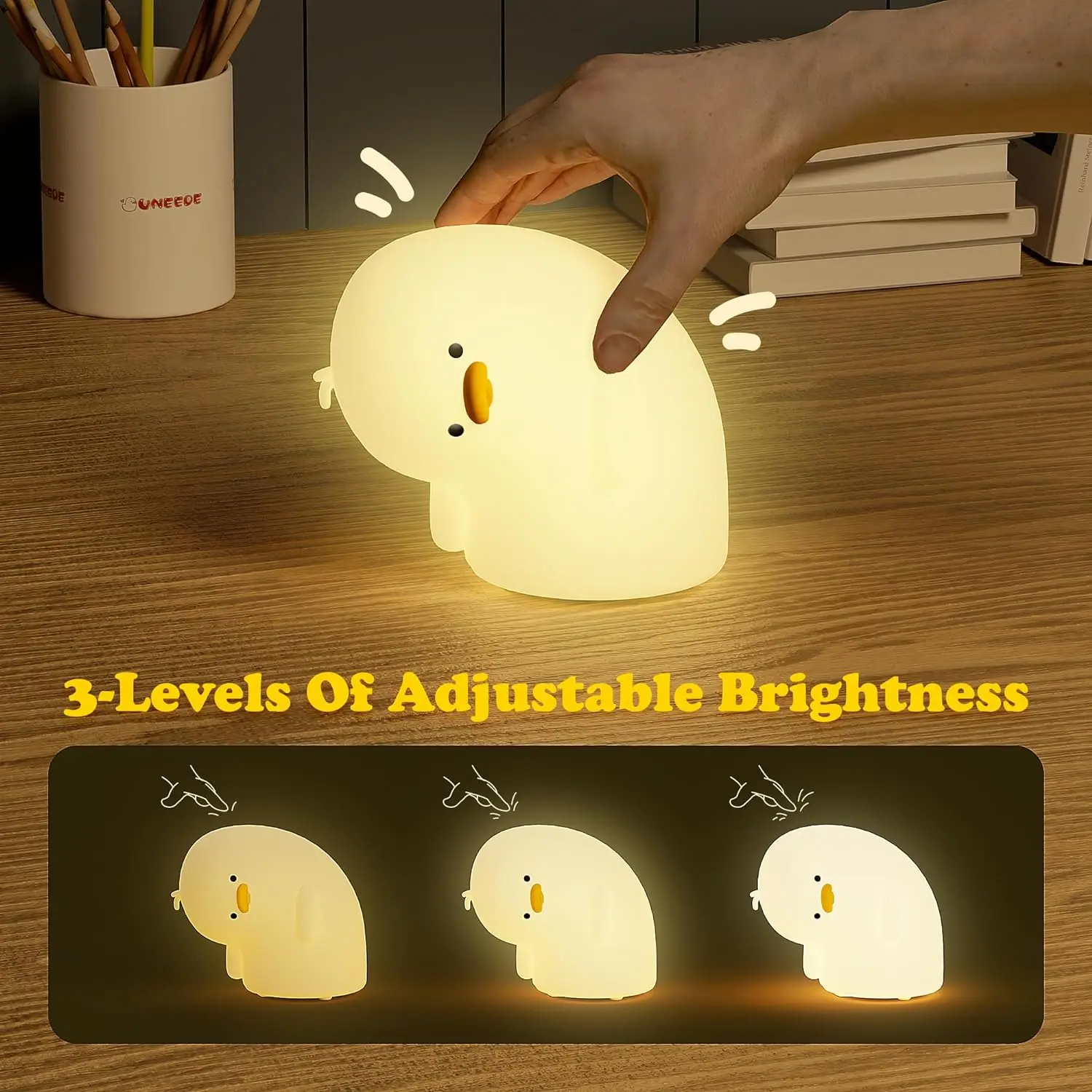 Funny Duck Rechargeable LED Night Light Silicone Lamp Bedside Cartoon Cute Children Nightlights for Home Room Decor Birthday Gif