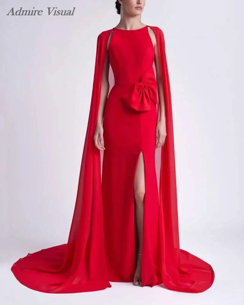 Newest Long Prom Dress Customized Mermaid With Split On The Leg Evening Dresses Elegant With Cape Special Occasion Gowns