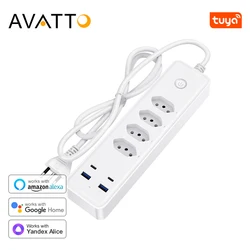 AVATTO Tuya WiFi Brazil Standard Plug Power Strip With 4 Outlets 2 USB 2 Type-C，Smart Power Strip Works With Alexa Google Home