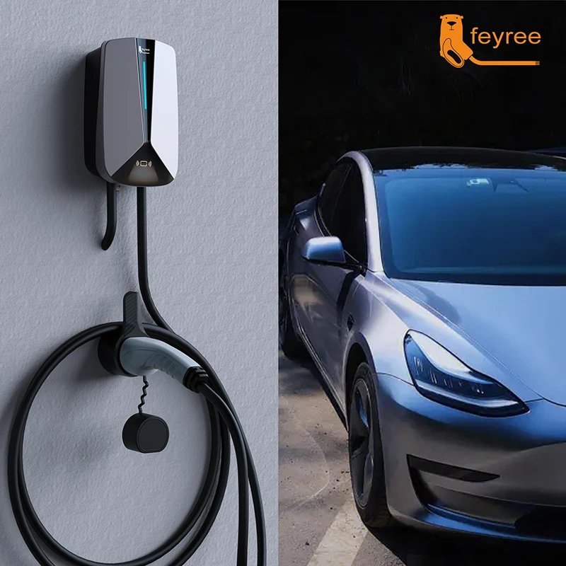 Feyree-Estação de carregamento para veículos elétricos, Carregador EV, EVSE Wallbox, Versão Cartões RFID, 5m Cabo, Tipo 2, 32A, 7.6KW, 1Phase, EVSE