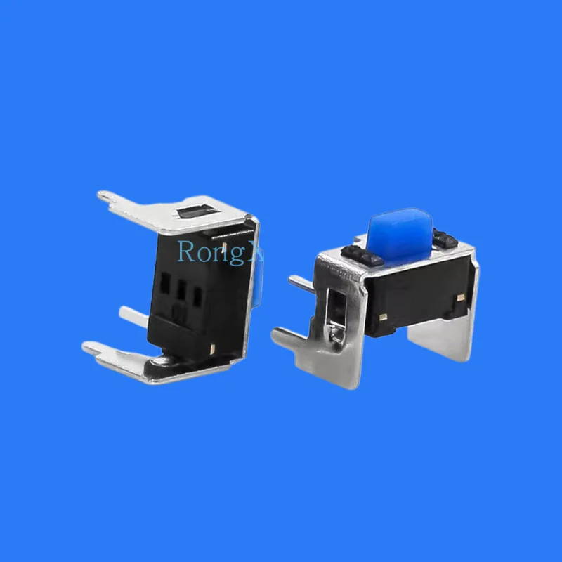100pcs/High-quality TS-B018B-3*6*5 bracket tactile switch, side-press, 2-pin side-mount, soft silicone blue-head button