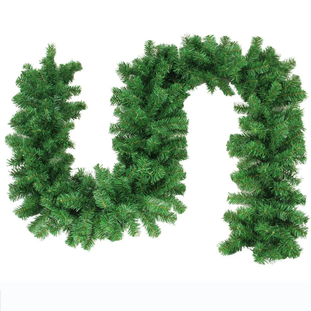 

2.7M 160 Heads Green Rattan Christmas Garland Fireplace Wreath Hanging Pendant for Door Wedding Festival Decoration