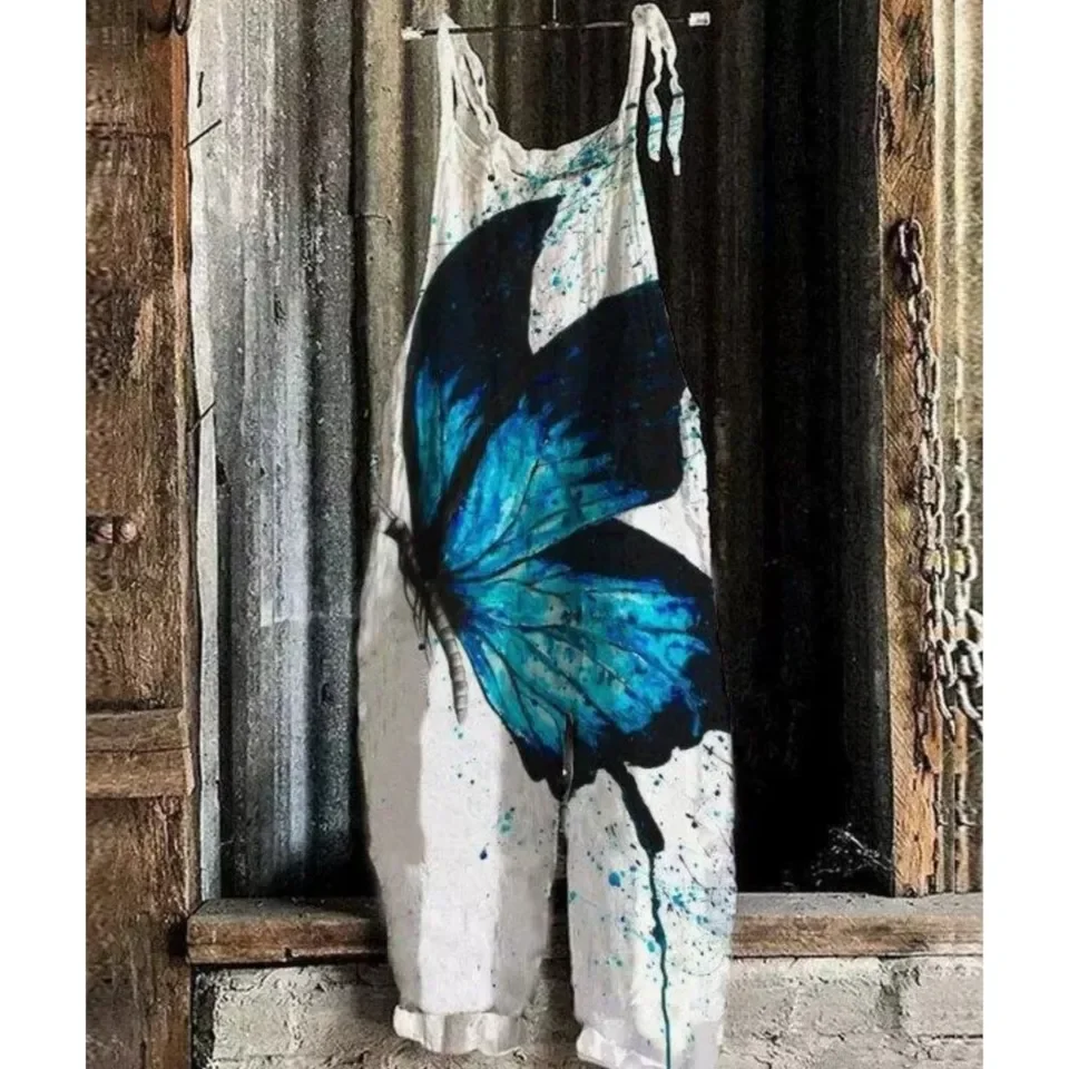 

Fashion Cotton Linen Printed Halter Women's Casual Jumpsuit Spring Summer New Loose Lace-up Female Beach Vacation Jumpsuit Pants