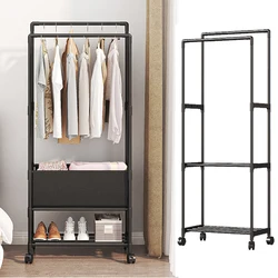 Clothes Rack Double Rod Movable Coat Rack Bedroom Multi-purpose Clothes Storage Shelf Household Multi-layer Clothes Racks