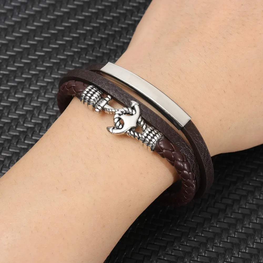 Vintage Multi layer Leather Weaving Boat Anchor Bracelet Charm Men\'s Bracelet Christmas Gift Valentine\'s Day Gift Protector Jewe