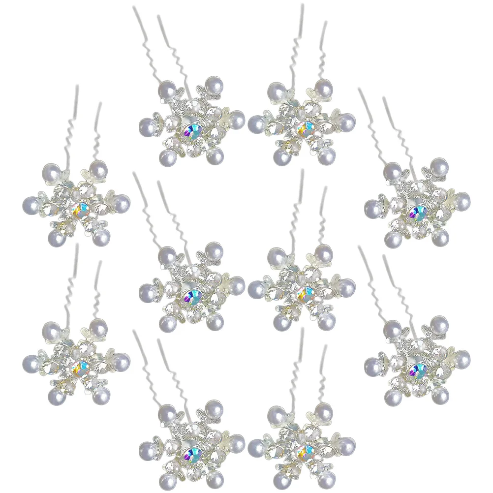 

10 Pcs Snowflake Hair Fork Headdress Bride Pin Wedding Bridesmaid Accessories Bridal Women Pearls Crystal Miss