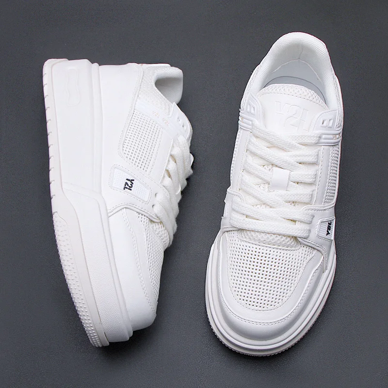 European station fashion brand men's shoes small white shoes 2024 cowhide breathable casual shoes soft soles comfortable board s