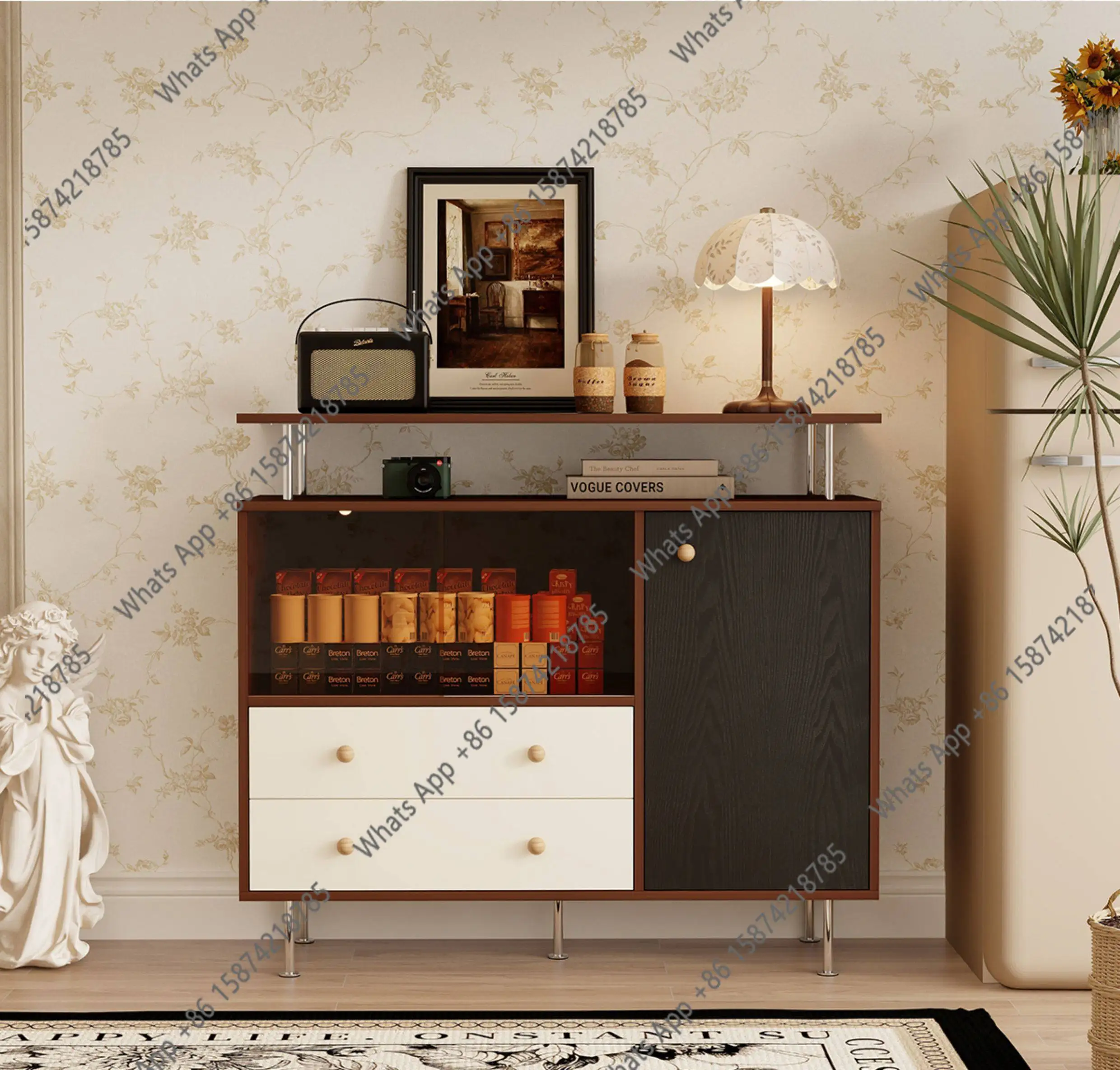 

American retro dining side cabinet antique living room coffee storage furniture dining table side cabinet light luxury entrance