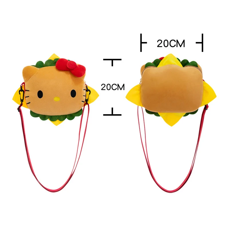 Kawaii Sanrio Hello Kitty Hamburger Funny Plush Shoulder Bags Cute Cartoon Stuffed Y2K Korean Style Crossbody Gifts For Girls