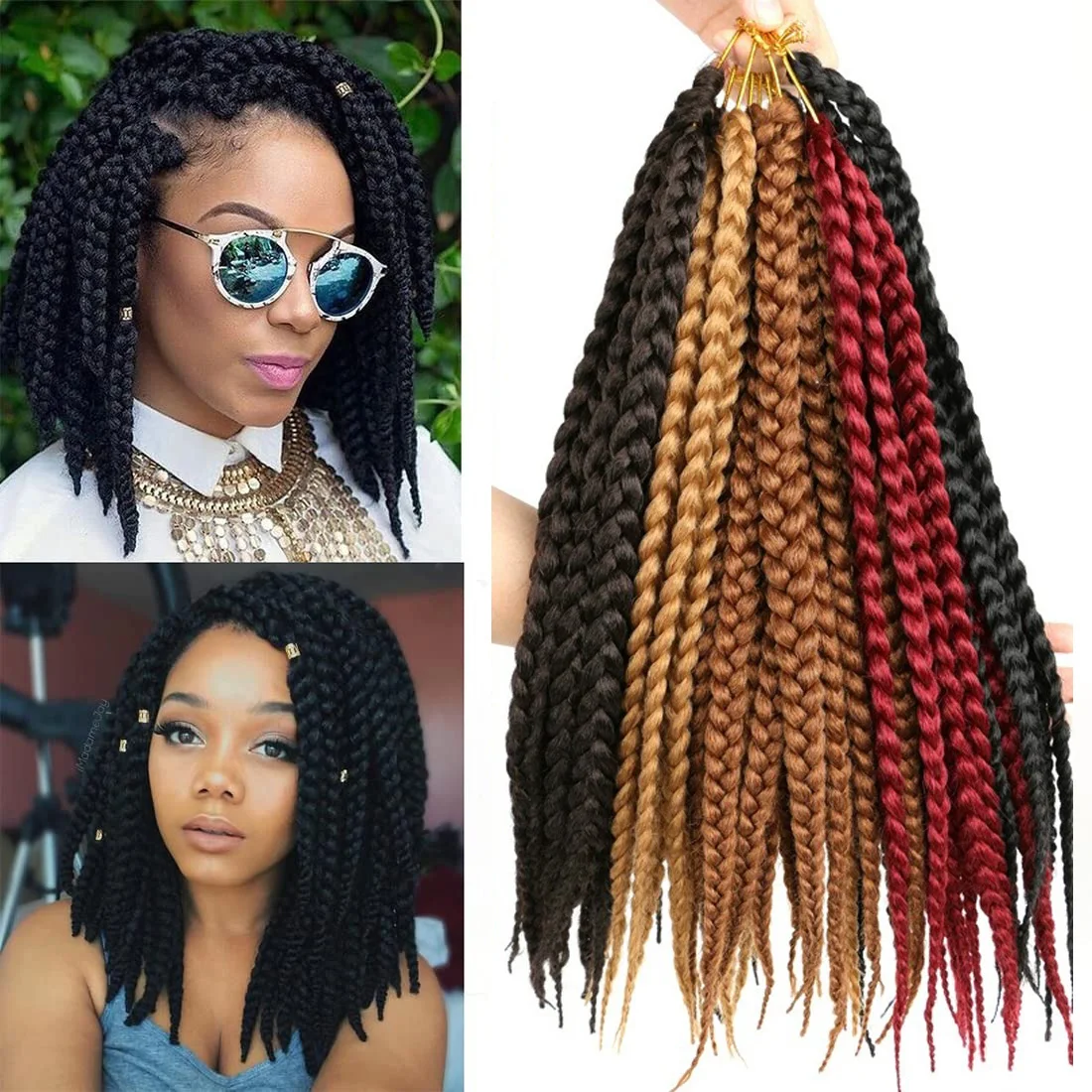 

3X косички для вязания крючком, предварительно заплетенные в петлю, 7 упаковок, косички для наращивания крючком, 14 дюймов, прямые вязанные крючком волосы для чернокожих женщин