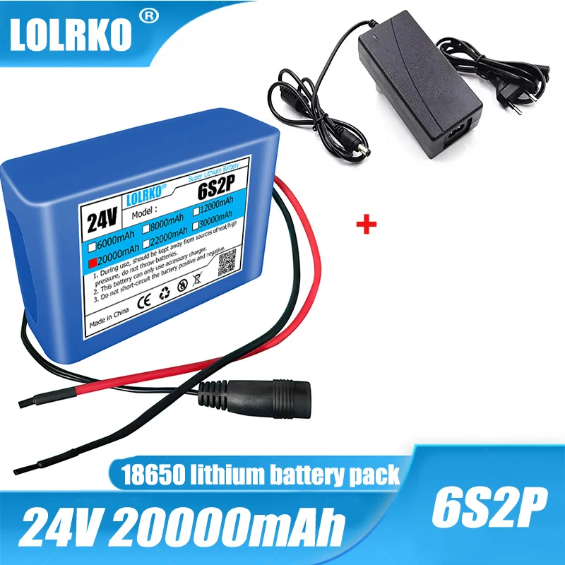 

Lithium Battery Pack 24V with BMS Daweikala 25.2V 24V 6S2P 20000mAh 18650 for Electric Bicycle Moped Optional plug + 2A charger