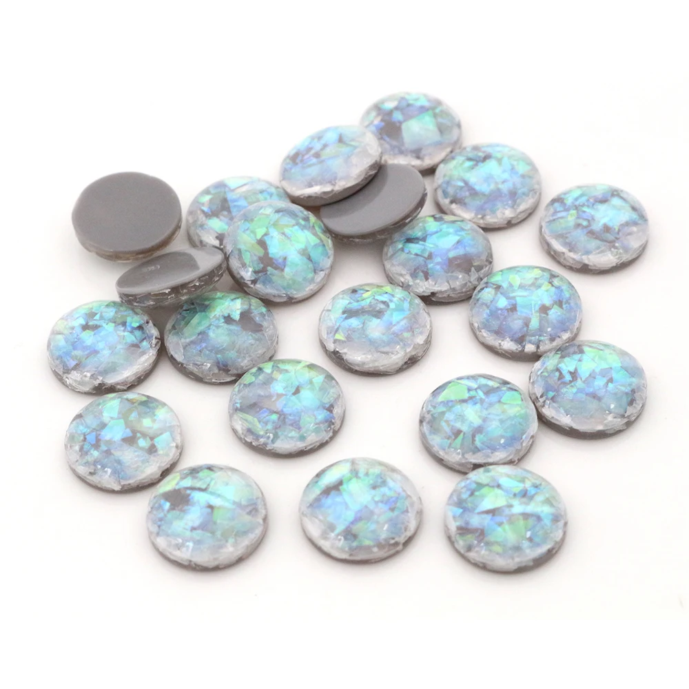 Nowa moda 40 szt. 12mm w kolorze szarym wbudowana folia metalowa płaska z tyłu żywica caboszons Cameo — zdjęcie 2