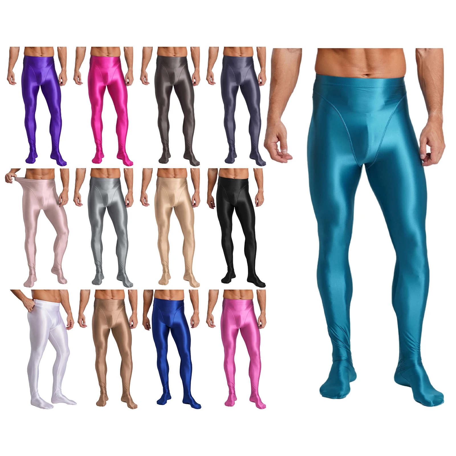 남성용 광택 슬림핏 레깅스 타이즈 하이웨이스트 단색 발목까지 오는 팬티스타킹 요가 피트니스 스포츠 운동 레깅스