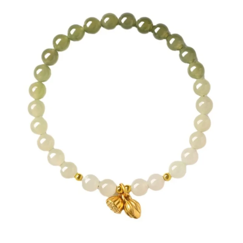 

2026 New Lotus Double Bliss Bracelet Natural Gradient Hetian Jade Beaded Bracelet for Women Delicate Light Luxury Gifts