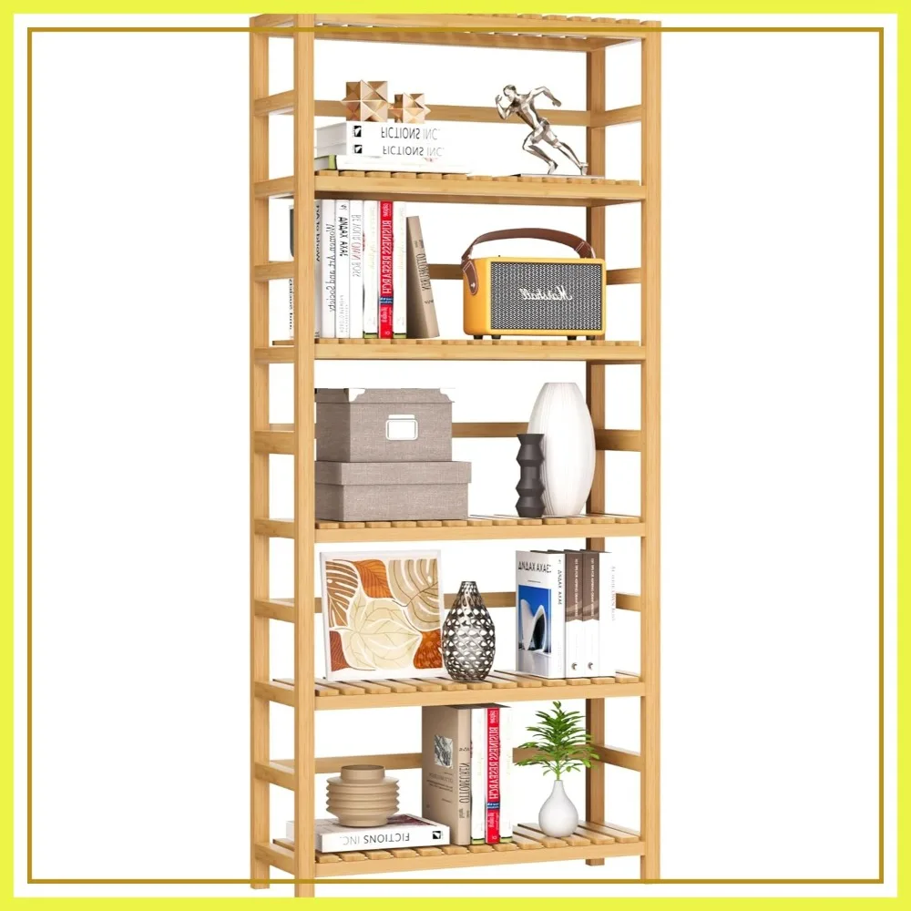 

6-Tier Bamboo Shelf, Tall Storage Unit with Adjustable Shelves, Multipurpose Display Shelf for Bathroom, Living Room