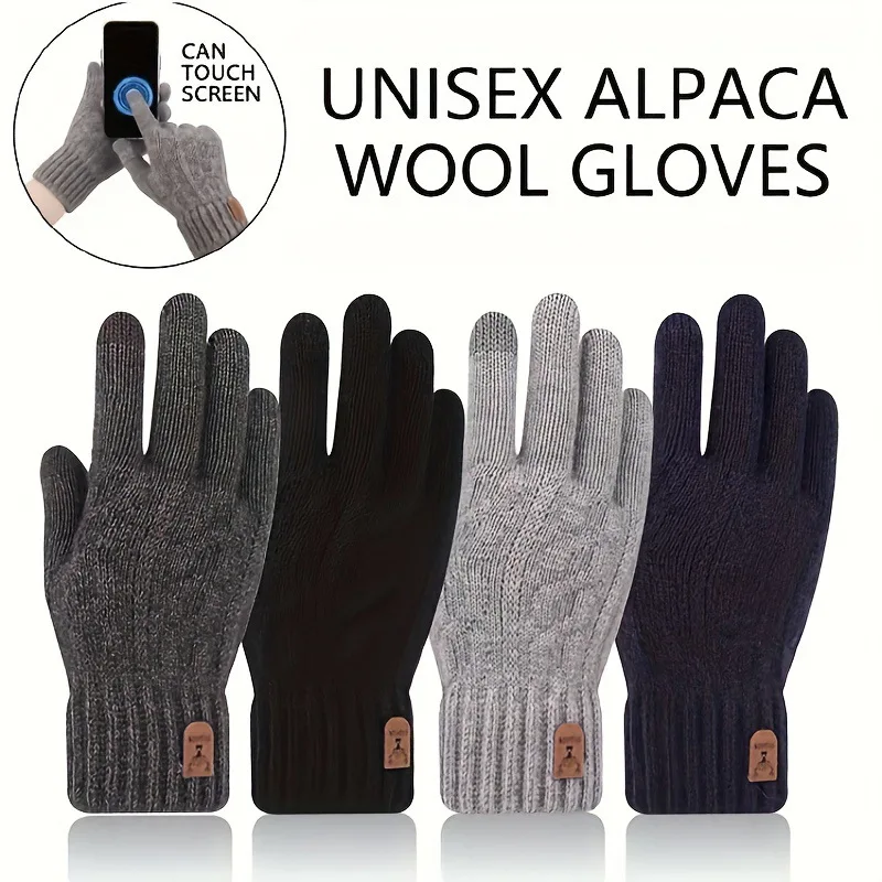 

1 Pairs Men's Gloves Winter Warm Thick Windproof Plush Touch Screen Knitted Cotton Gloves Solid Color Simple Versatile Mittens